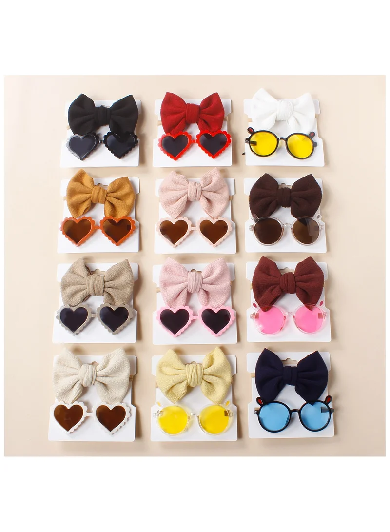 D'Daniela Aisha Glasses and Bow Barrette Ponytail Set For Babies and Girls - Cream