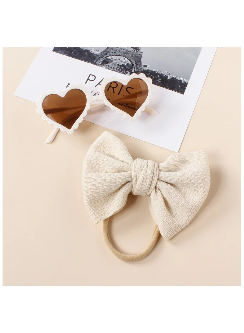 D'Daniela Aisha Glasses and Bow Barrette Ponytail Set For Babies and Girls - Cream