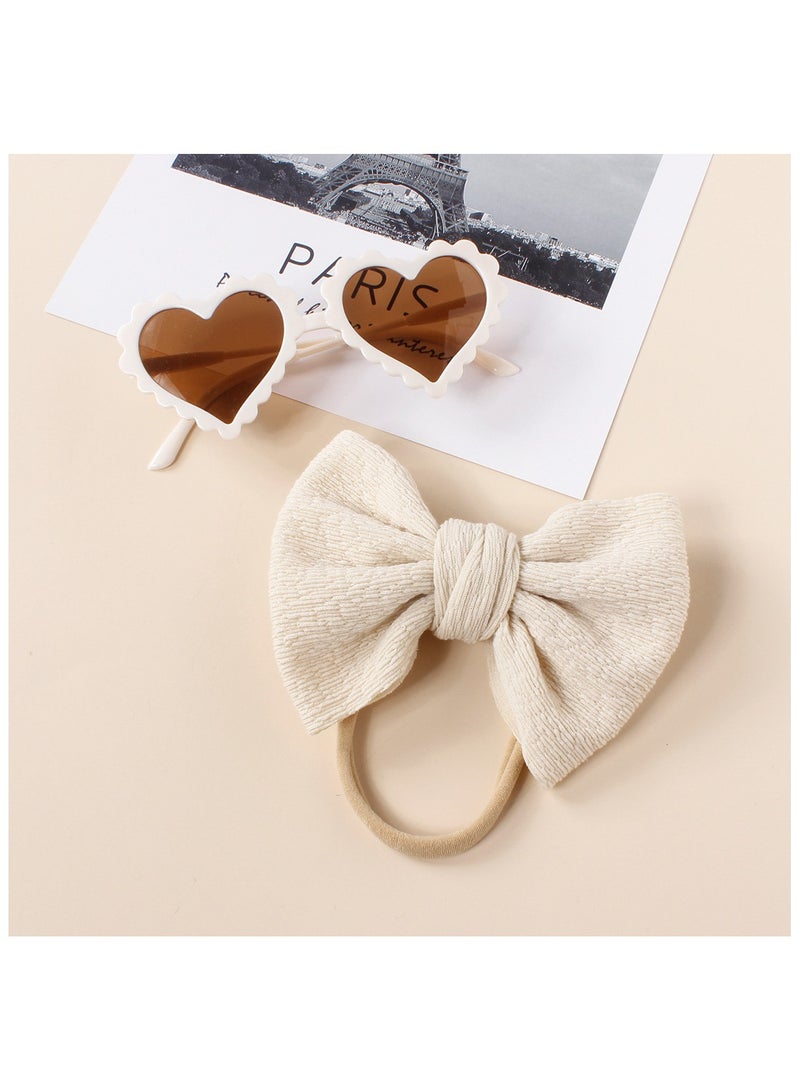 D'Daniela Aisha Glasses and Bow Barrette Ponytail Set For Babies and Girls - Cream - Image 2