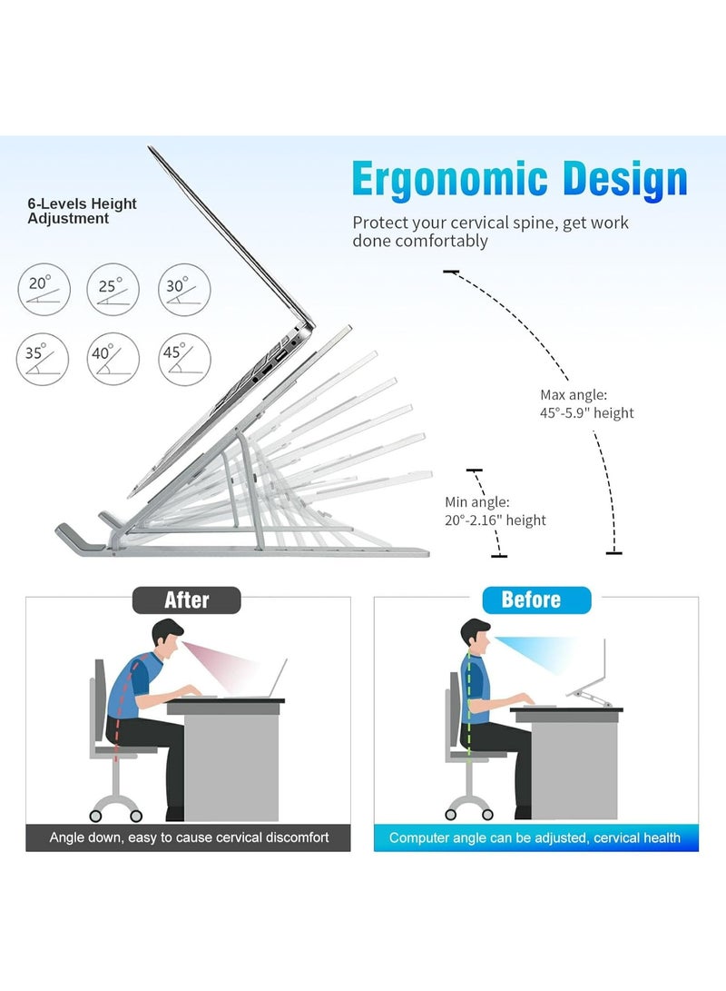 Laptop Stand for Desk, Adjustable Laptop Riser ABS+Silicone Foldable Portable Laptop Holder, Ventilated Cooling Notebook Stand for MacBook Pro Air, Lenovo, Dell, HP, Laptops,Tablet - Image 3