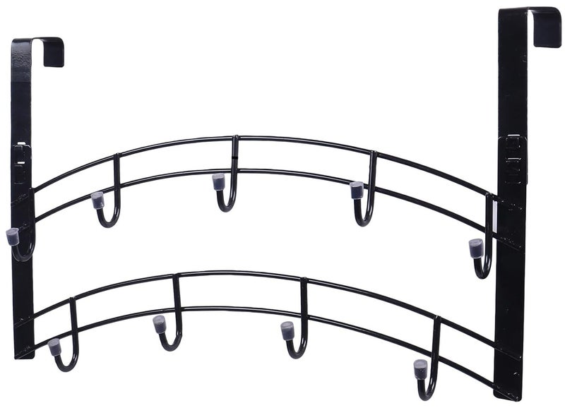 SaleOn SaleOn Metal Over Door 9 Hook Rack Organizer for Shirts Belts Hats Coats and Towels No Drill Hanger Bedroom Bathroom Kitchen Storage Solution Removable Door Hook Black - Image 1