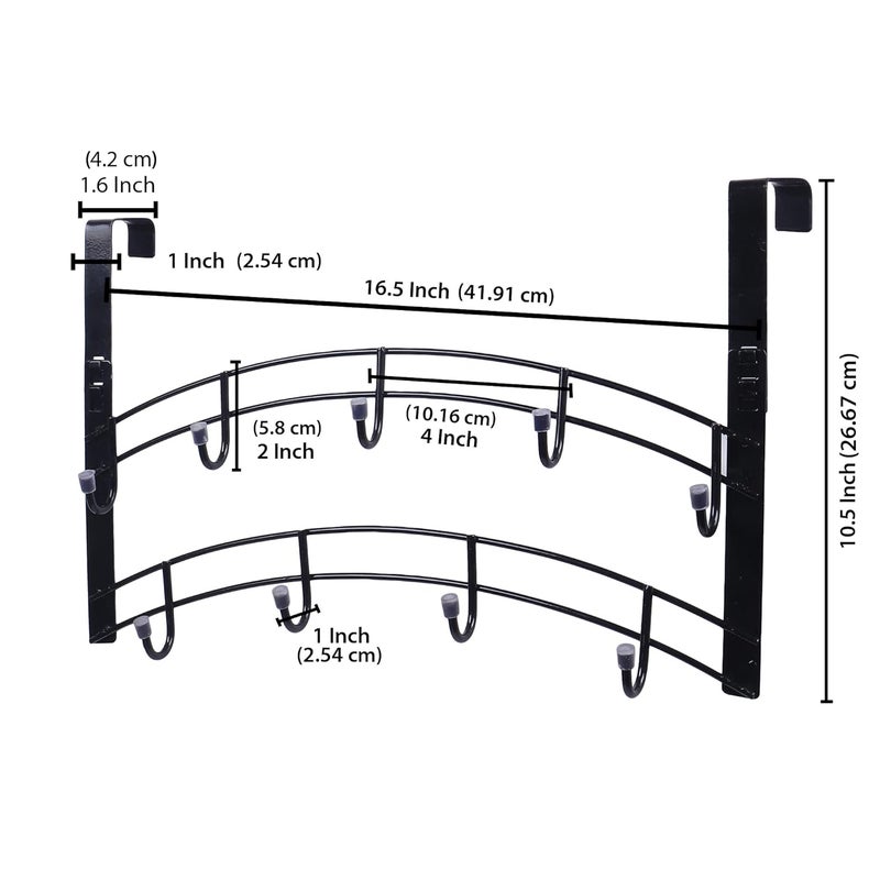 SaleOn SaleOn Metal Over Door 9 Hook Rack Organizer for Shirts Belts Hats Coats and Towels No Drill Hanger Bedroom Bathroom Kitchen Storage Solution Removable Door Hook Black - Image 2