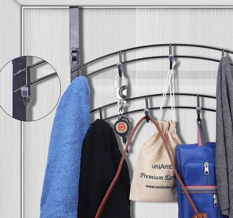SaleOn SaleOn Metal Over Door 9 Hook Rack Organizer for Shirts Belts Hats Coats and Towels No Drill Hanger Bedroom Bathroom Kitchen Storage Solution Removable Door Hook Black - Image 5