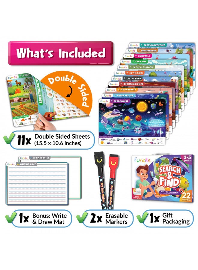 Funcils Search and Find for Kids & Toddlers - Preschool Learning Activity Book, Art and Craft Supplies, Seek Find Games, Birthday Gifts for Girls & Boys, Educational Toys for Ages 3, 4, 5, 6 Year Old - Image 2