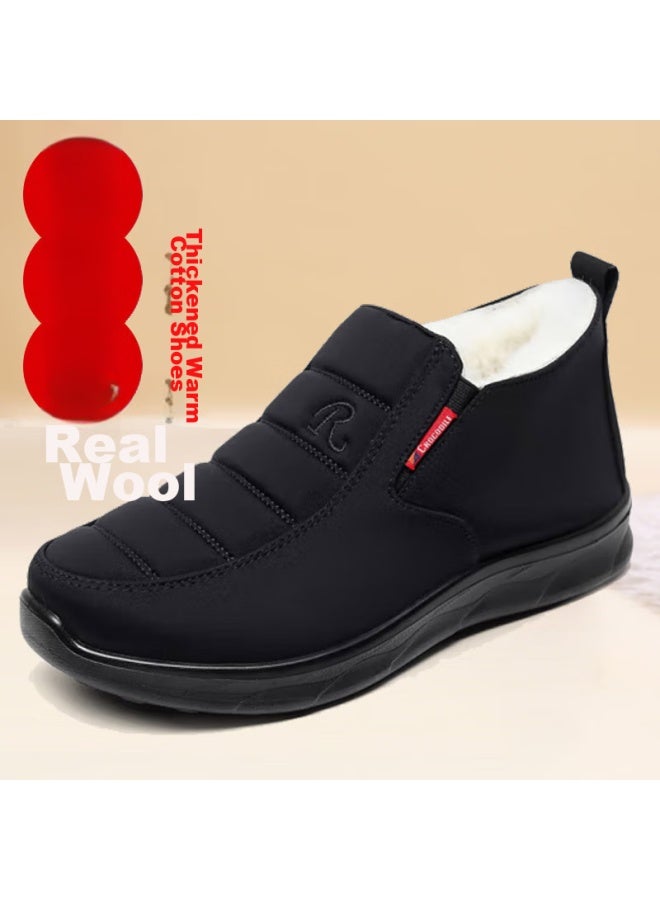 Anglerfish Winter Pure Wool Thickened Warm Old Beijing Cloth Shoes For Men, Casual Dad Cotton Shoes 22101, Black, Size 44 - Image 2