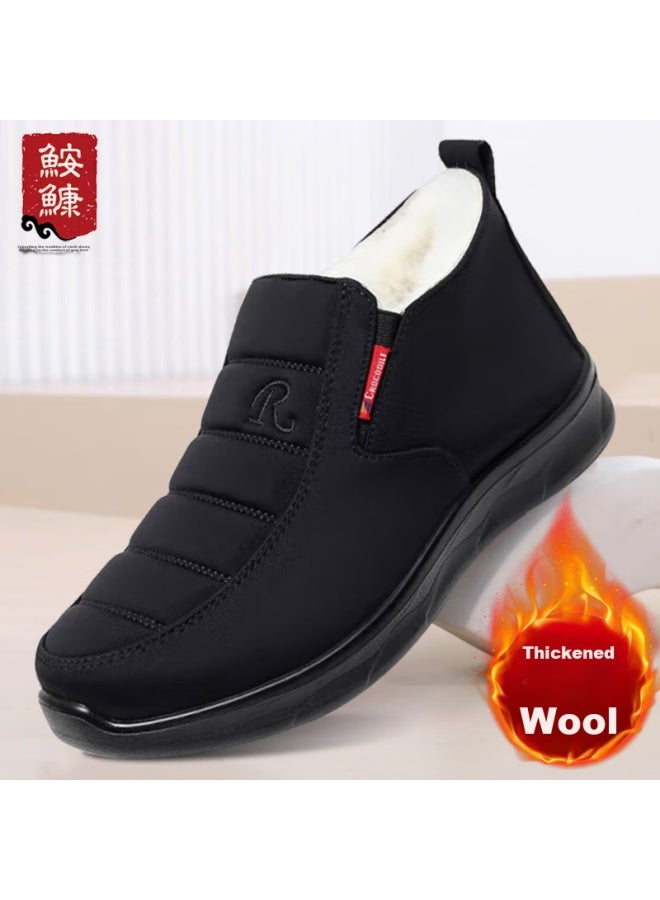 Anglerfish Winter Pure Wool Thickened Warm Old Beijing Cloth Shoes For Men, Casual Dad Cotton Shoes 22101, Black, Size 44 - Image 1