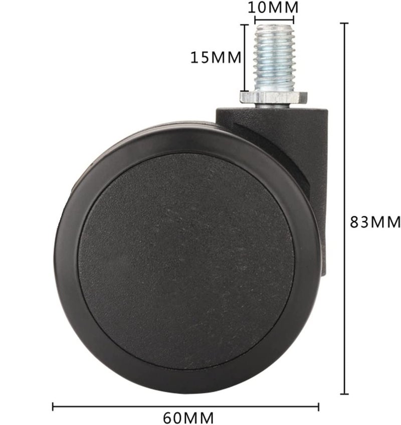 IYBTwin Thread 60mm Wheel for Thread Type Revolving Chair Office Chair Wheels Replacement Desk Chair Wheels Computer Chair and Gaming Chair etcSafe for All Floors and Carpets BlackSet of 5 - Image 2