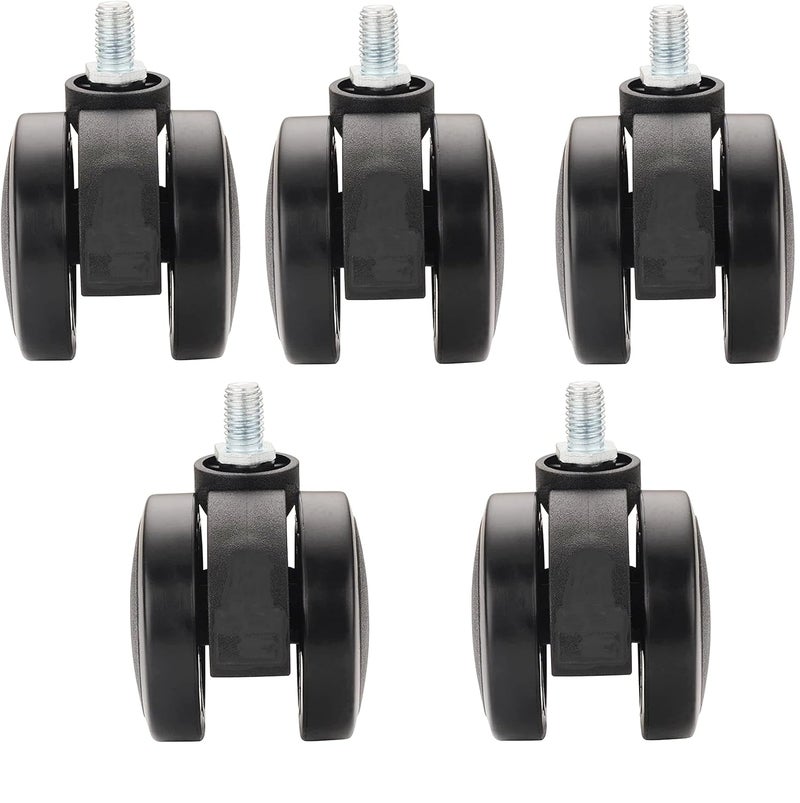 IYBTwin Thread 60mm Wheel for Thread Type Revolving Chair Office Chair Wheels Replacement Desk Chair Wheels Computer Chair and Gaming Chair etcSafe for All Floors and Carpets BlackSet of 5 - Image 1