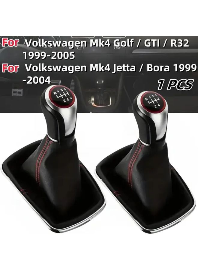 لـ VW Mk4 Golf Jetta Bora 1999-2005 يدوي 5 سرعات 12 مم مقبض ناقل الحركة - خياطة حمراء - حذاء جلدي أسود - Image 1