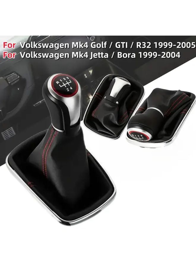 لـ VW Mk4 Golf Jetta Bora 1999-2005 يدوي 5 سرعات 12 مم مقبض ناقل الحركة - خياطة حمراء - حذاء جلدي أسود - Image 4