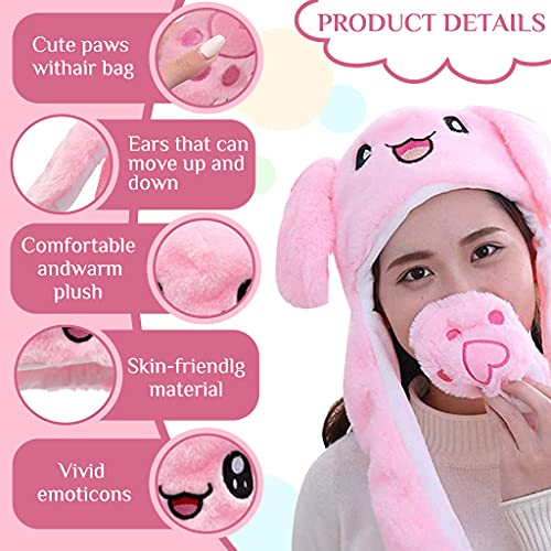 Optifit Plush Animal Bunny Dancing Ears Hat, Rabbit Moving Ear Flaps and Press Paws for Girls Women Kids,Pink - Image 2