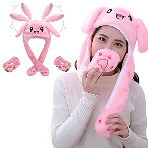 Optifit Plush Animal Bunny Dancing Ears Hat, Rabbit Moving Ear Flaps and Press Paws for Girls Women Kids,Pink - Image 1