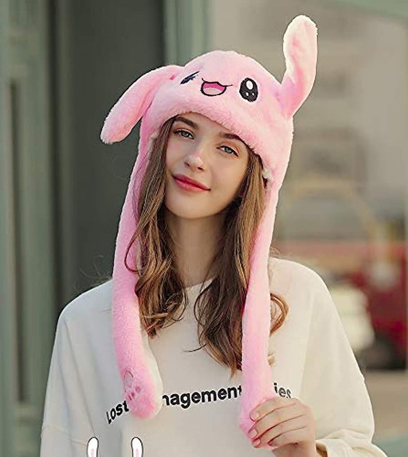 Optifit Plush Animal Bunny Dancing Ears Hat, Rabbit Moving Ear Flaps and Press Paws for Girls Women Kids,Pink - Image 5