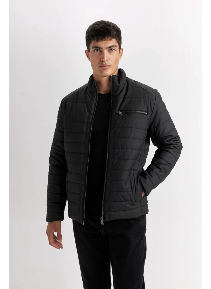 ديفاكتو Water Repellent Slim Fit Slim Cut Stand Collar Zippered Faux Leather Coat B3568AX25SP