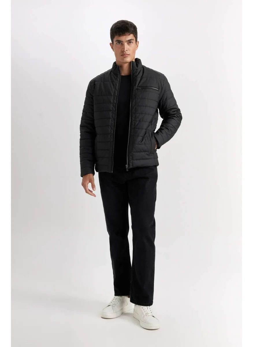 ديفاكتو Water Repellent Slim Fit Slim Cut Stand Collar Zippered Faux Leather Coat B3568AX25SP