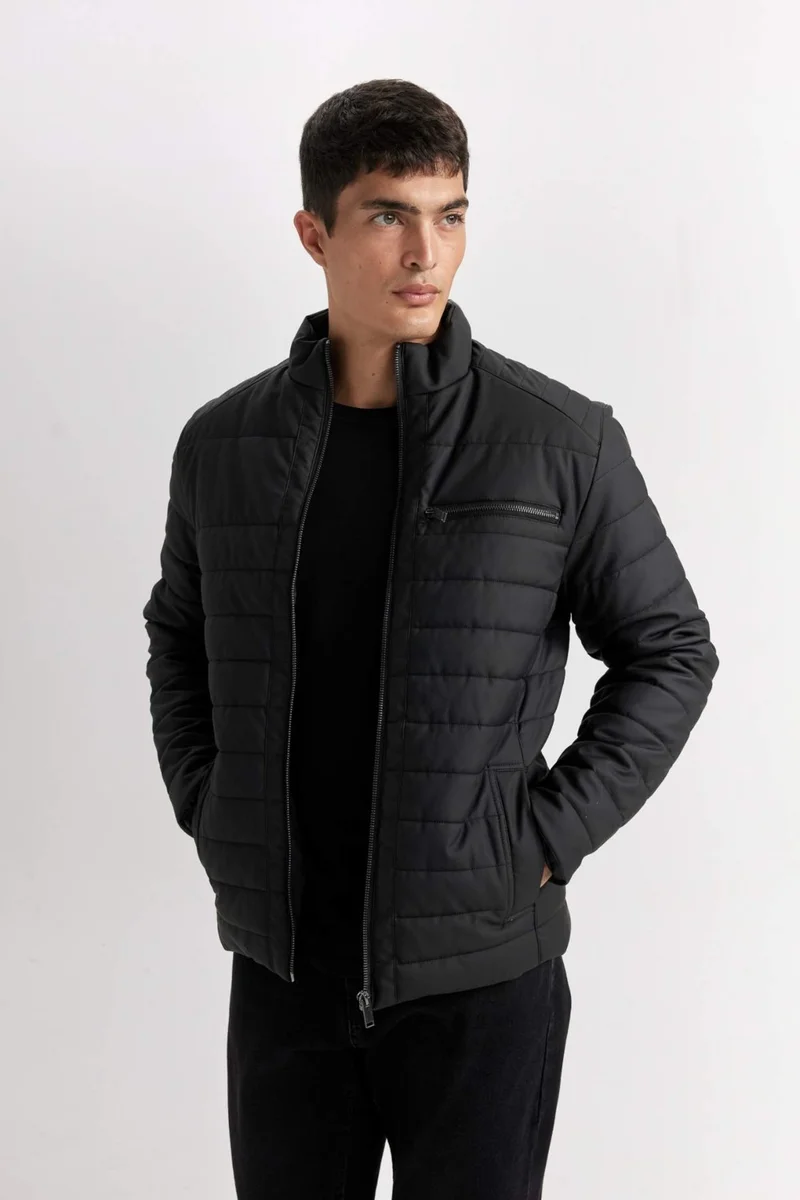 DeFacto Water Repellent Slim Fit Slim Cut Stand Collar Zippered Faux Leather Coat B3568AX25SP