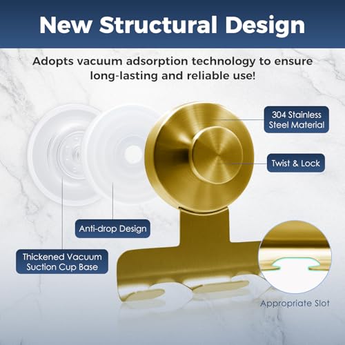 WingWider Suction Cup Razor Holder for Shower,Heavy-Duty 7KG Suction Hooks for Razor,Towel,Loofah,Removable Damage-Free Metal Shower Hook,Shaver Holder,2 Pack(Brushed Gold) - Image 3