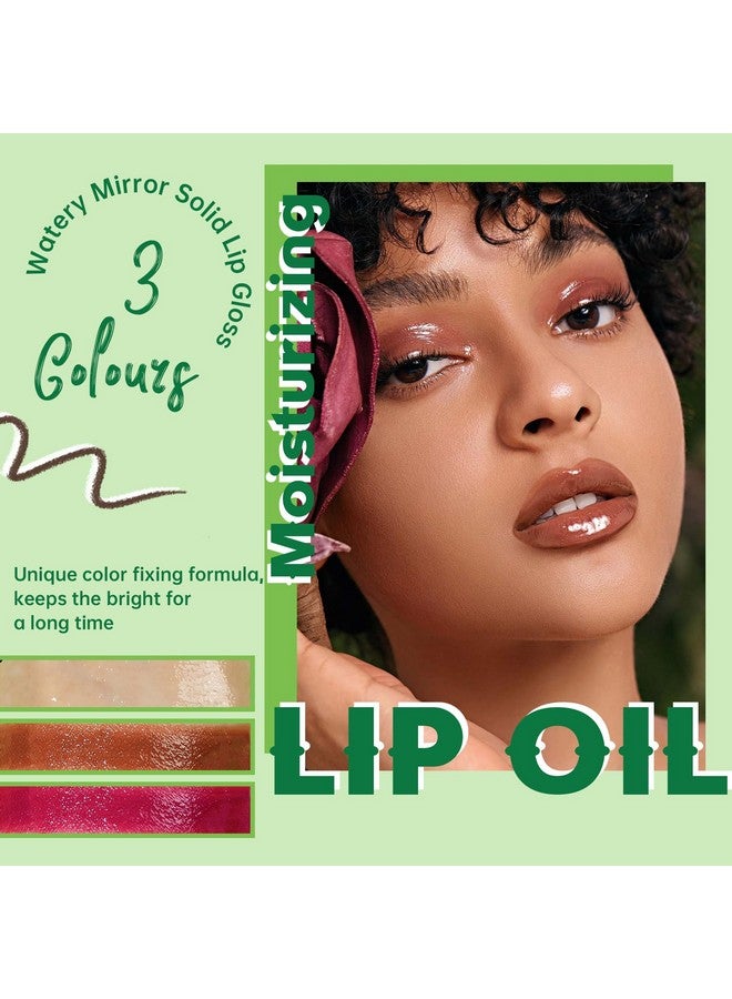 HOSAILY Moisturizing Solid Lip Gloss Jelly Lipstick, 3Color Lip Oil Lip Plumper with Dark Brown Lip Liner, Glossy Lightweight Pigmented Non Sticky Tinted Lip Click Balm Makeup Gift Set for Women - Image 2