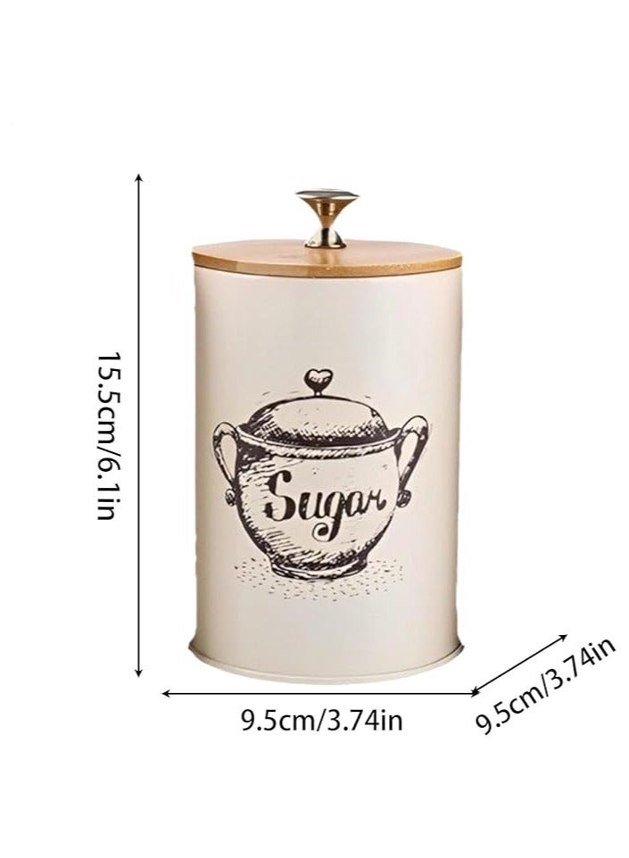 Hihonor 3 Pieces Canister Sets for Kitchen Counter, Metal Vintage Kitchen Canisters, Coffee Sugar Tea Canister Set, Food Storage Canister with Bamboo Lid, Farmhouse Kitchen Decor, Beige  - Image 2