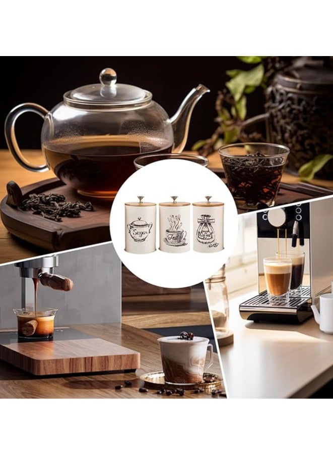 Hihonor 3 Pieces Canister Sets for Kitchen Counter, Metal Vintage Kitchen Canisters, Coffee Sugar Tea Canister Set, Food Storage Canister with Bamboo Lid, Farmhouse Kitchen Decor, Beige  - Image 5