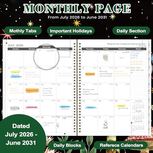 Vondafe 2026-2031 Monthly Planner - 5 Year Planner, July 2026 - June 2031, 5 Year Calendar 2026-2031 Monthly Planners, 9" x 11", Calendar Planners with 60 Months Tabs, Double-Side Pocket, Notes Pages - Image 4