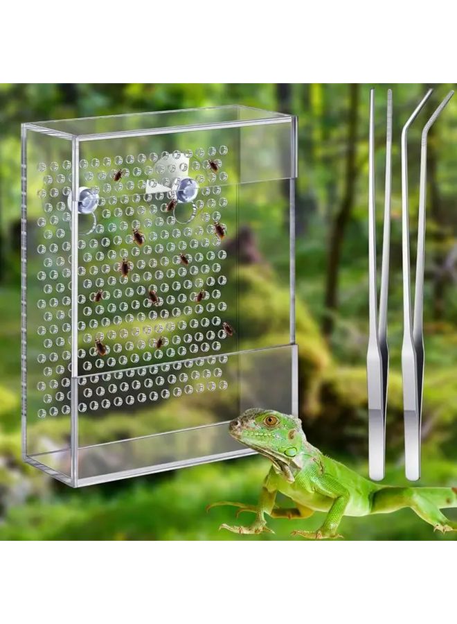 جهاز إطعام الزواحف الشفاف مع كؤوس شفط وملقطين للحرباء والسحلية والوزغ والضفدع - Image 2