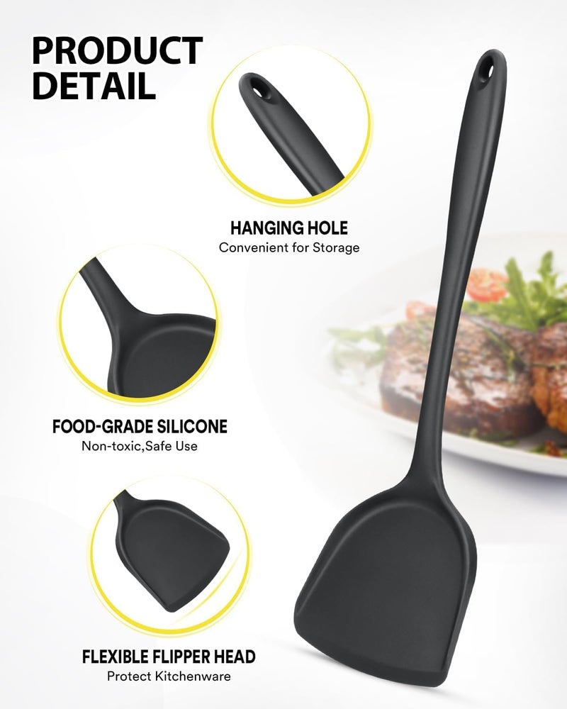 Baskety Heat Resistant Silicone Spatula/Spoonula Slotted Turner Non-Stick Wok Turner in Hygienic Solid Coating Cookware Kitchen Tools(Pack of 1 Black) - Image 3