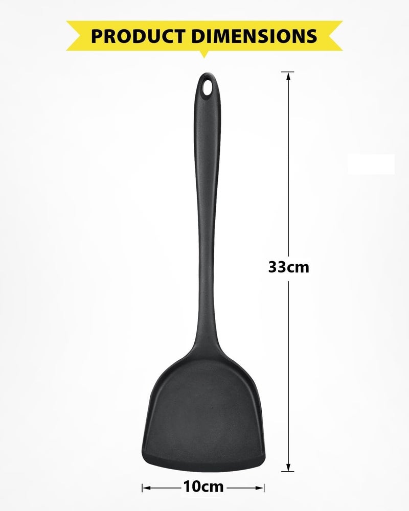 Baskety Heat Resistant Silicone Spatula/Spoonula Slotted Turner Non-Stick Wok Turner in Hygienic Solid Coating Cookware Kitchen Tools(Pack of 1 Black) - Image 2