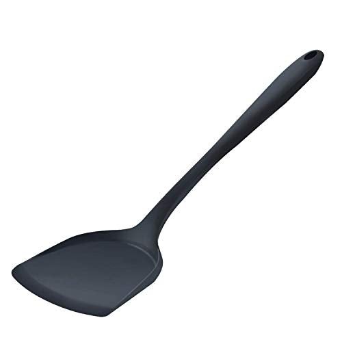 Baskety Heat Resistant Silicone Spatula/Spoonula Slotted Turner Non-Stick Wok Turner in Hygienic Solid Coating Cookware Kitchen Tools(Pack of 1 Black) - Image 1