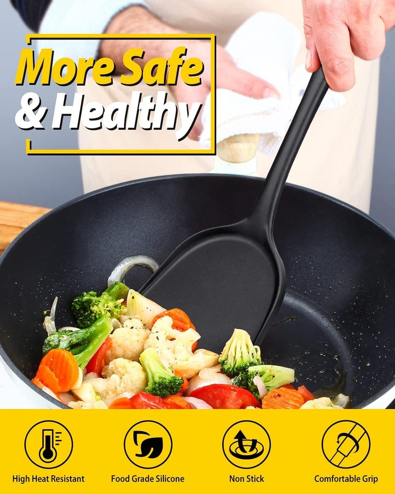 Baskety Heat Resistant Silicone Spatula/Spoonula Slotted Turner Non-Stick Wok Turner in Hygienic Solid Coating Cookware Kitchen Tools(Pack of 1 Black) - Image 5