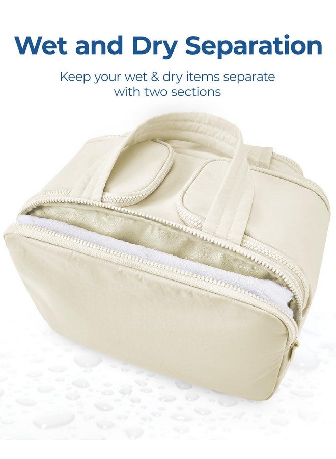 BAGSMART BAGSMART Travel Toiletry Bag, Lightweight Large Wide-open Travel Bag for Women, Puffy Cosmetic Makeup Bag Organizer with Handle for Accessories,Essentials, Toiletries, Grayish Brown - Image 2