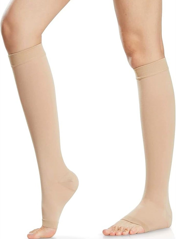 Generic Compression Socks, Open Toe Women's Calf Support, Mid-Calf Health Stretch Socks, Unisex, Varicose Vein Recovery (Skin Tone) - Image 1