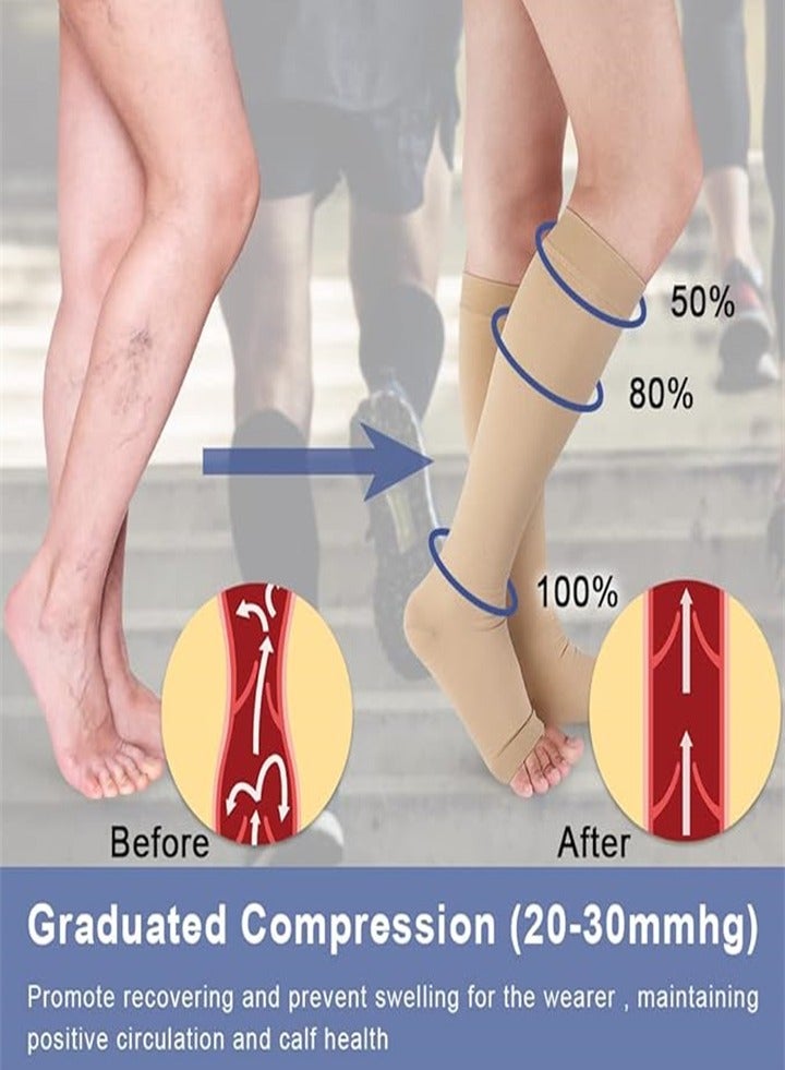 Generic Compression Socks, Open Toe Women's Calf Support, Mid-Calf Health Stretch Socks, Unisex, Varicose Vein Recovery (Skin Tone) - Image 3
