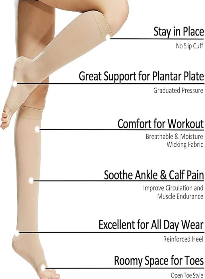 Generic Compression Socks, Open Toe Women's Calf Support, Mid-Calf Health Stretch Socks, Unisex, Varicose Vein Recovery (Skin Tone) - Image 2