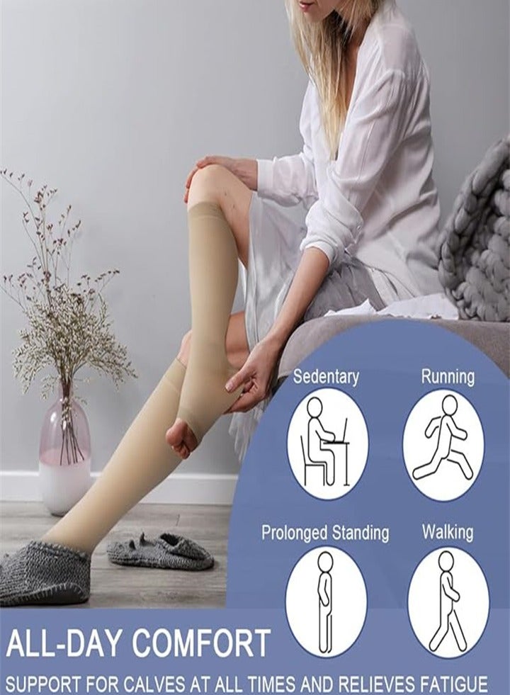 Generic Compression Socks, Open Toe Women's Calf Support, Mid-Calf Health Stretch Socks, Unisex, Varicose Vein Recovery (Skin Tone) - Image 5