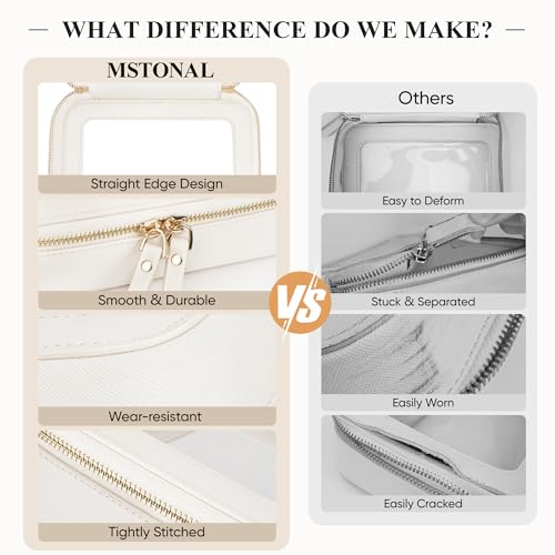 MSTONAL Clear Makeup Bag, Travel Toiletry Bag Cosmetic Case for Women, Waterproof Portable Make Up Skincare Pouch with Zipper, Compact Car Organizer Bag for Essentials, Medium Size, Ivory White - Image 5