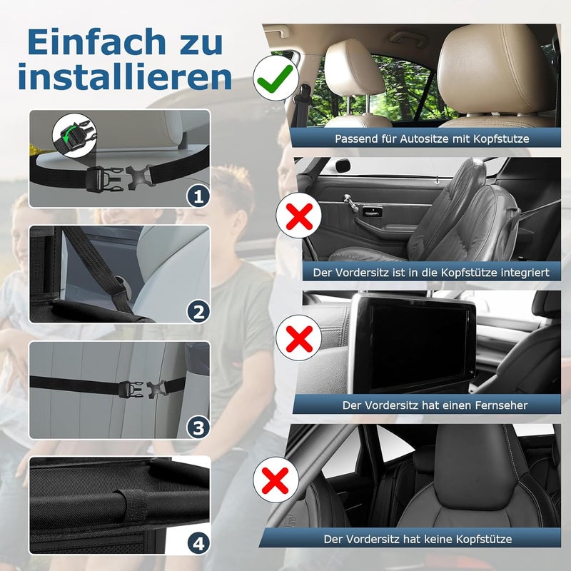 Oneyus Car Organiser - Pack of 2 Multifunctional Back Seat Organisers with Folding Table and Tablet Bag, Black - Image 5