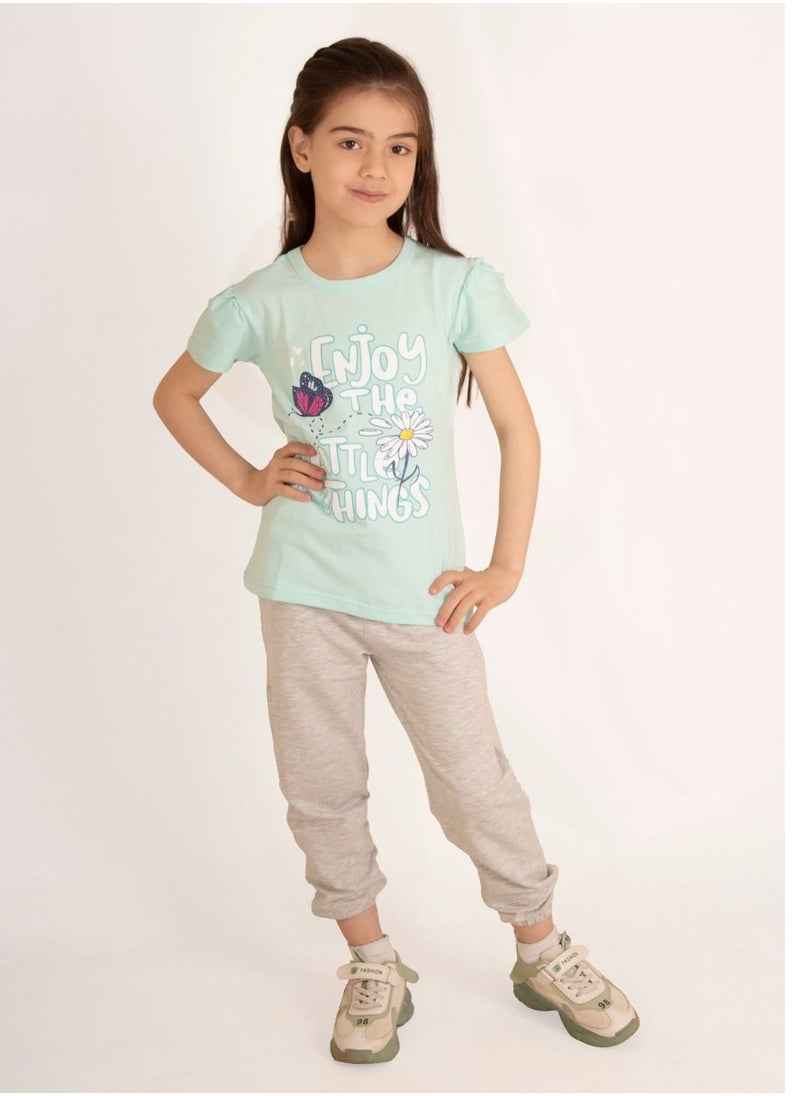 lecoo Girls' cotton summer wear for children - for going out, for clubs and for home - Summer Melton pants with pockets - comfortable pajamas  - Image 1