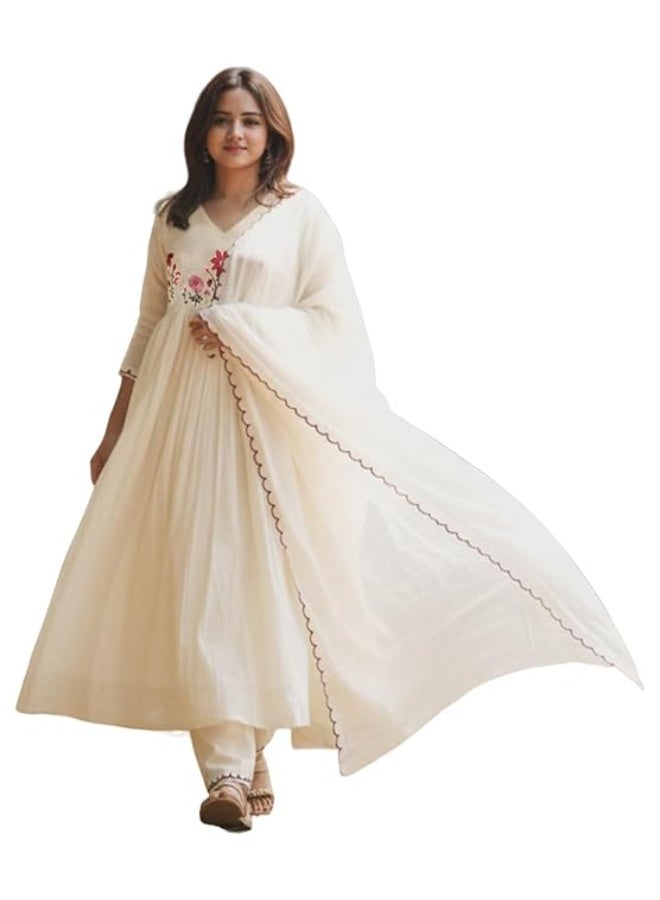 ANNI Designer Women Viscose Blend Anarkali Embroidered Kurta Pant Dupatta Set | Ladies Ethnic Kurti Bottom Outfit with Floral Detail | Indian Wear for Office, Casual, Festive Use - Image 1