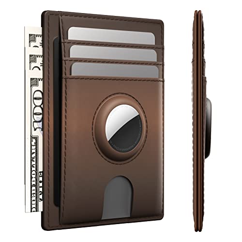 typecase Slim Minimalist Card Mens Wallet for AirTag, Front Pocket Premium Crazy Horse Leather Wallet with AirTag Holder, RFID Blocking Cash Credit Card Wallet Compatible with AirTag (Brown) - Image 1