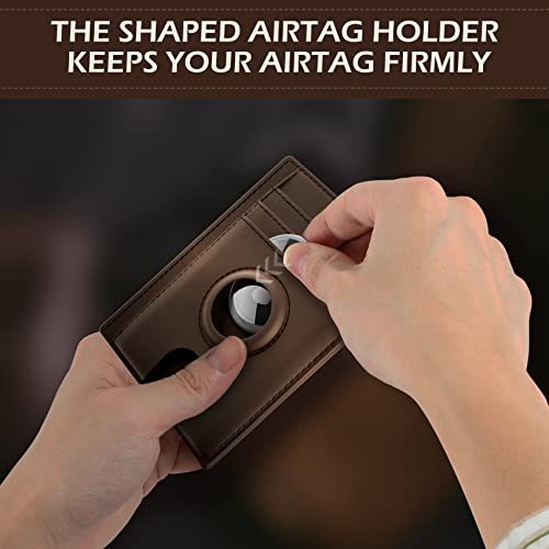 typecase Slim Minimalist Card Mens Wallet for AirTag, Front Pocket Premium Crazy Horse Leather Wallet with AirTag Holder, RFID Blocking Cash Credit Card Wallet Compatible with AirTag (Brown) - Image 3
