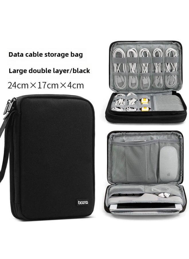 Generic Bag Data Cable Storage Headset Ipad Tablet Mobile Phone Charging Treasure Digital Portable Protective Case-Color:Large Double Layer-Black  - Image 1