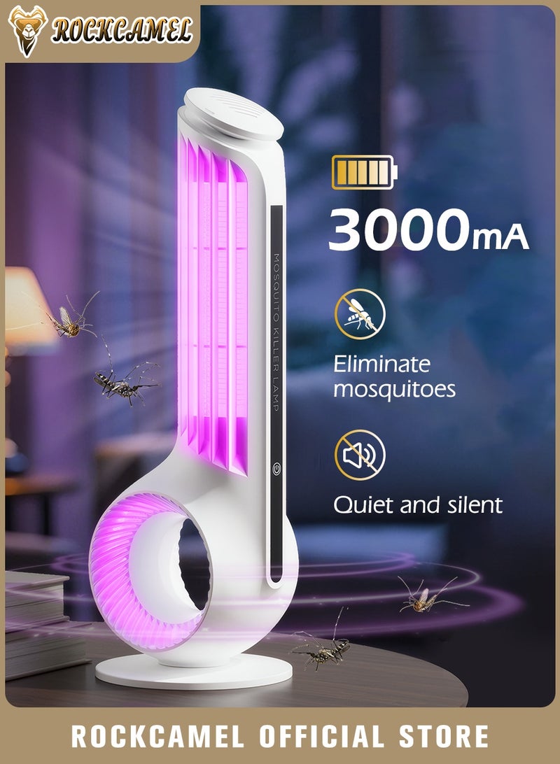 ROCKCAMEL مصيدة بعوض على شكل صدفة بحلوى بيولوجية رباعية، صاعقة حشرات مزدوجة الطاقة (USB/AC) مع ضوء فوق بنفسجية وشبكة كهربائية مطليّة بالنيكل، بطارية مدمجة 3600 مللي أمبير قابلة لإعادة الشحن، قاتل وإضاءة ثنائي الاستخدام للداخل والخارج - Image 1