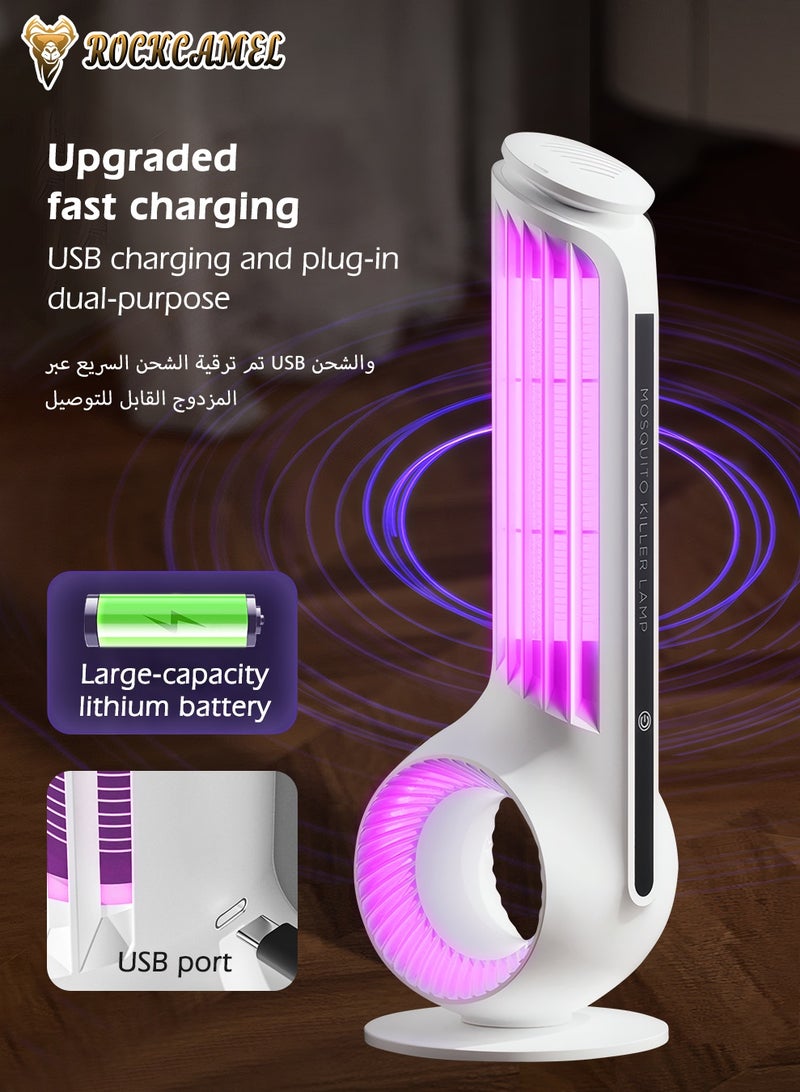 ROCKCAMEL مصيدة بعوض على شكل صدفة بحلوى بيولوجية رباعية، صاعقة حشرات مزدوجة الطاقة (USB/AC) مع ضوء فوق بنفسجية وشبكة كهربائية مطليّة بالنيكل، بطارية مدمجة 3600 مللي أمبير قابلة لإعادة الشحن، قاتل وإضاءة ثنائي الاستخدام للداخل والخارج - Image 3