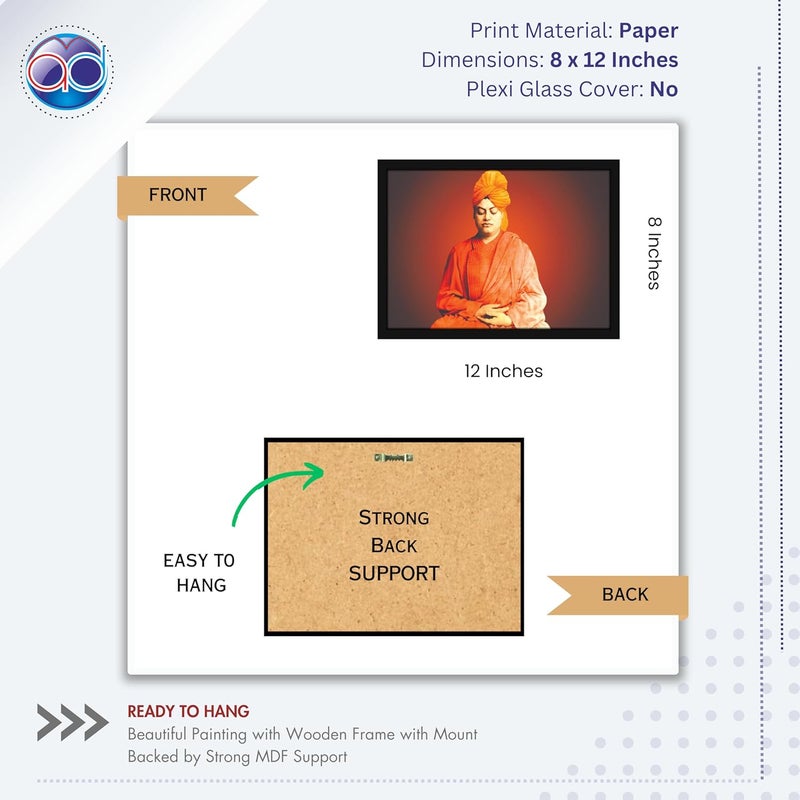 Mad Masters Swami Vivekananda Religious Teacher Painting Photo Frame for Living Room Bedroom Home Decor and Wall Decoration MM 2085 8x12 Inch Paper Without Plexi Glass - Image 2