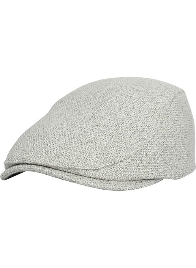 MIRFA Breathable Summer Straw Weave Irish Cabbie Flat Gatsby Newsboy Ivy Beret Cap (White) - Image 1