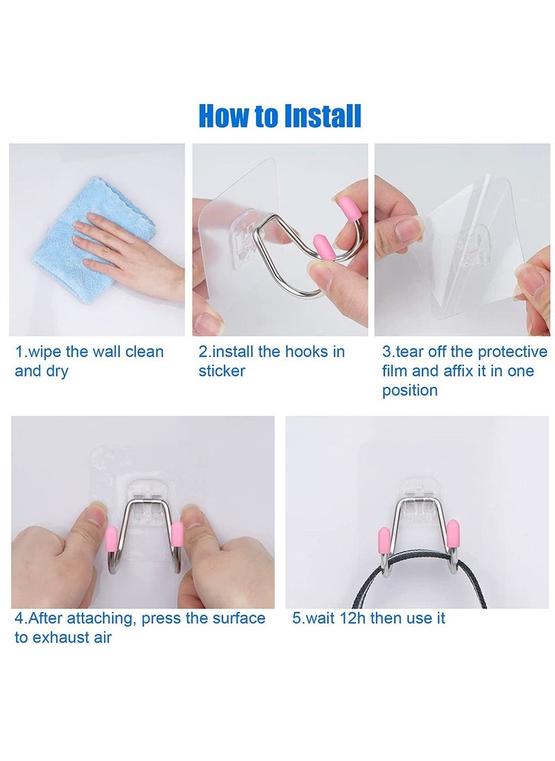 Self Adhesive Wall Hooks Dual Head Large Heavy Duty Hooks for Hanging Utility Hooks for Kitchen Bathroom Ceiling Reusable Adhesive Hooks for Key 12 Pack Max 30lb - Image 4