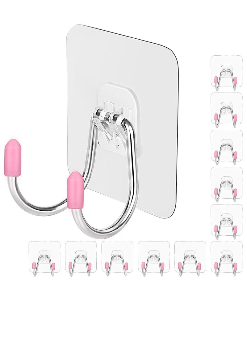 Self Adhesive Wall Hooks Dual Head Large Heavy Duty Hooks for Hanging Utility Hooks for Kitchen Bathroom Ceiling Reusable Adhesive Hooks for Key 12 Pack Max 30lb - Image 1