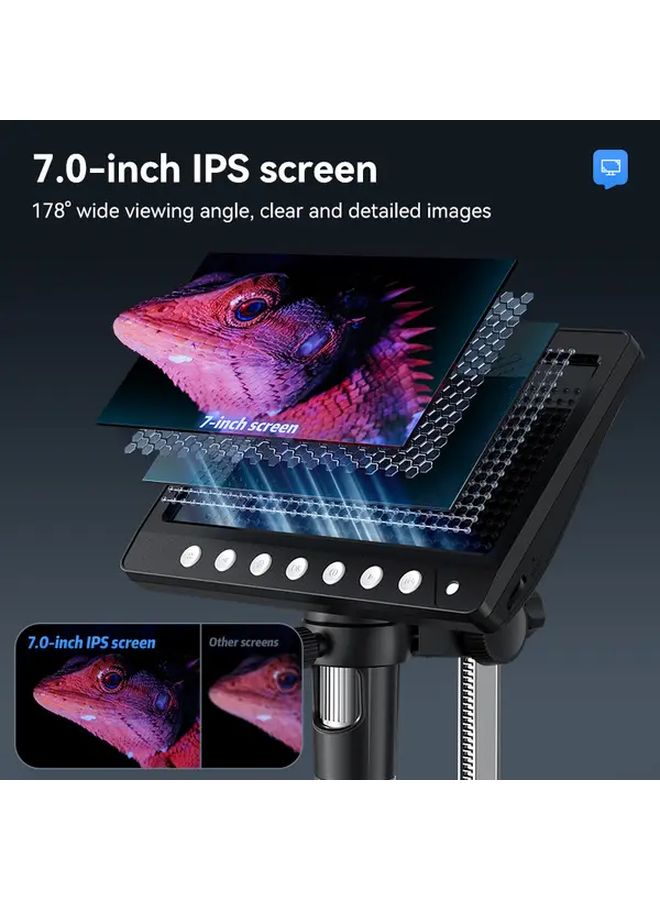 Black 7 Inch HD Digital Microscope 50 1200X Magnification 5MP Lens 8 LED Lights 178 Wide IPS Screen - Image 3