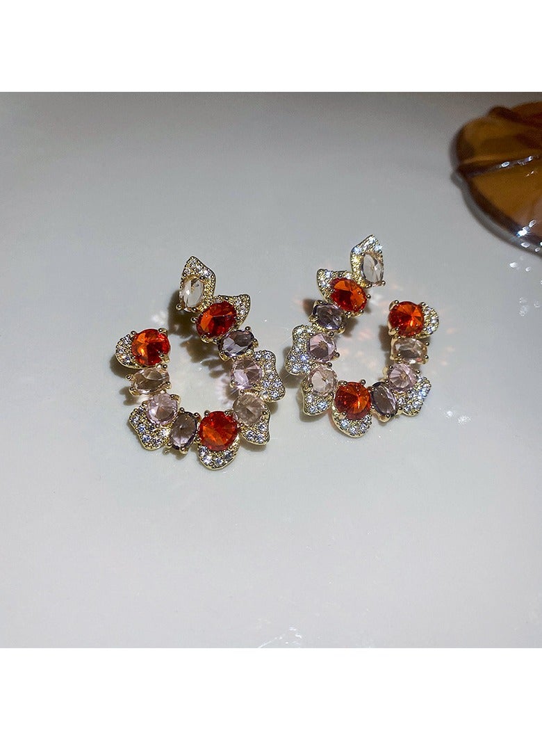 Colourful Hoops with Diamonds Sparkling Earrings 